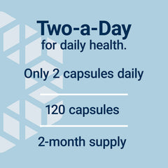 Life Extension Two-Per-Day bottle with glass showcases easy daily capsules