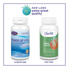 LIFE-FLO Power of Krill bottle back label highlighting purity and potency for immune and joint use