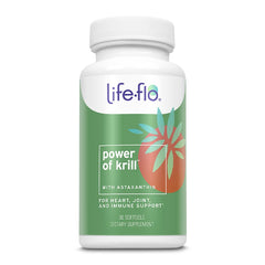 LIFE-FLO Power of Krill bottle front with Antarctic krill oil for heart and joint support