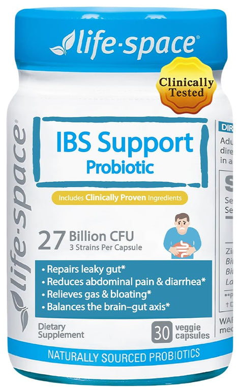 Life-Space IBS Support probiotic bottle front view for digestive comfort.