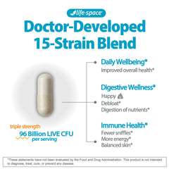 Life-Space Triple Strength label detail showing 96B CFU and 15 strains