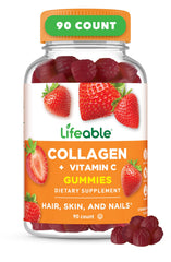 Lifeable Collagen Peptides Gummies strawberry bottle for daily hair, skin, and nails support.