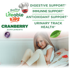 Lifeable Cranberry Gummies serving size shows two gummies per serving for kids