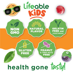 Lifeable Cranberry Gummies kid-friendly vegan label emphasizes plant-based, allergen-conscious formulation