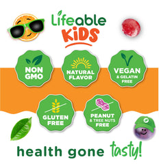 Lifeable Kids Omega 3 Gummies orange-lemon flavor close-up appealing to kids.