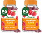 Lifeable Magnesium Gummies bottle front shows vegan raspberry flavor for daily wellness