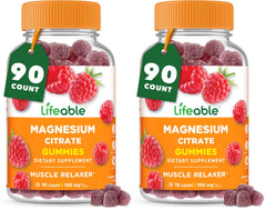 Lifeable Magnesium Gummies bottle front shows vegan raspberry flavor for daily wellness