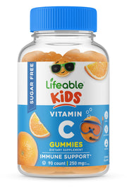 Lifeable sugar-free vitamin C for kids bottle, orange gummies, convenient daily dose
