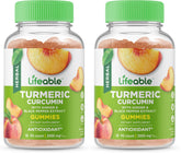 Lifeable turmeric curcumin gummy bottle label highlighting immune-support formula