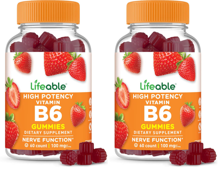 Lifeable Vitamin B6 Gummies bottle for easy nerve support