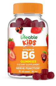Lifeable Vitamin B6 Gummies for Kids bottle front, kid-friendly daily support.