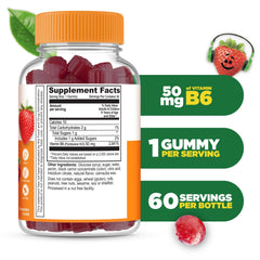 Close-up of Lifeable B6 gummy showing chewy strawberry texture.
