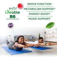 Lifeable Vitamin B6 Gummies serving size graphic emphasizes two gummies