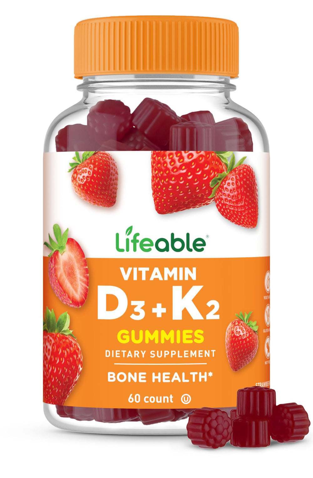 Lifeable Vitamin D3 K2 gummies bottle pour supporting daily bone health and immunity