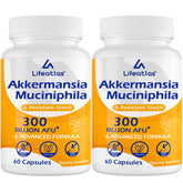 Lifeatlas Akkermansia bottle front showing daily probiotic for gut health support.