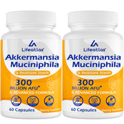 Lifeatlas Akkermansia bottle front showing daily probiotic for gut health support.