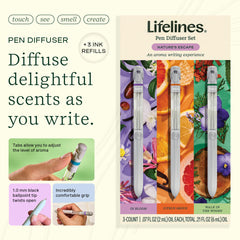 Lifelines Pen Diffuser Set ink refills shown to support long writing sessions with aroma.