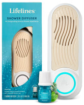 Lifelines Shower Diffuser mounted on a bathroom wall for spa-like aromatherapy