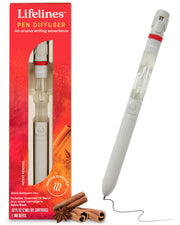 Lifelines Spice Rush pen diffuser while writing creates aromatic ambiance.