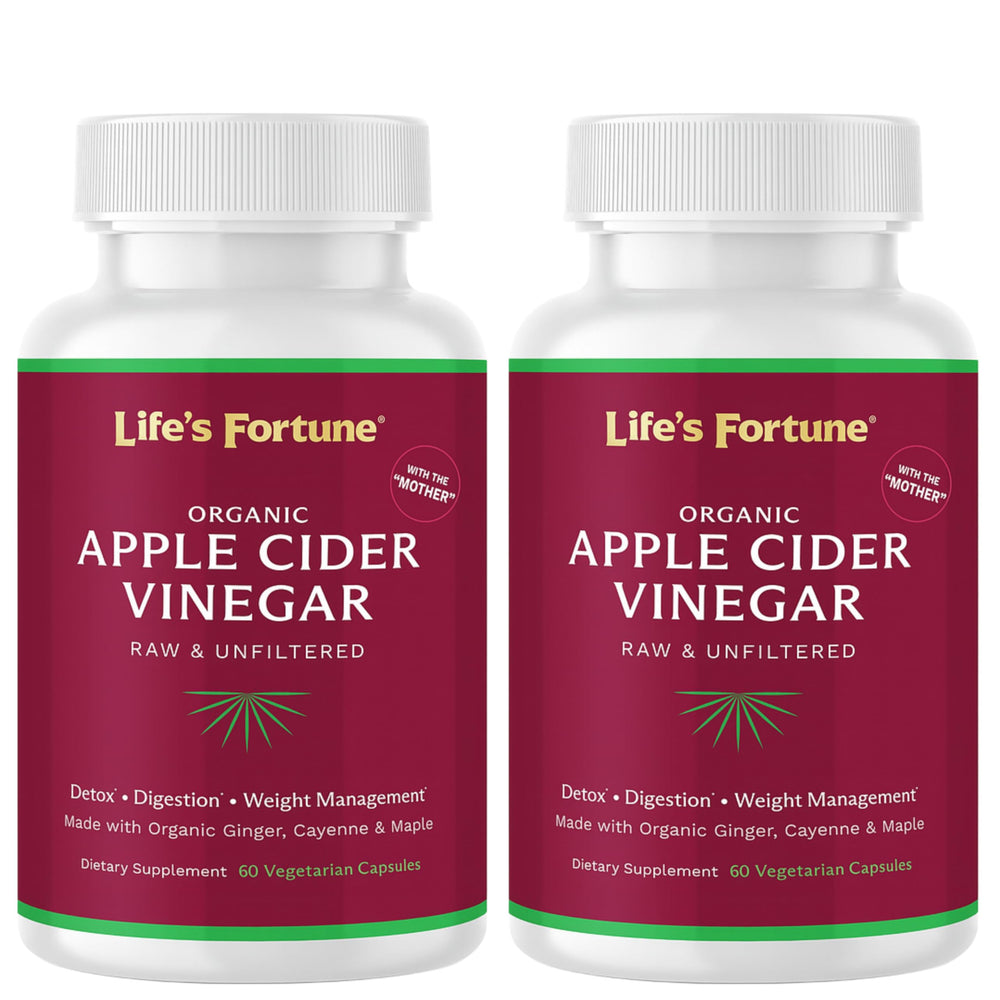 Life's Fortune ACV capsules bottle front for daily digestive support