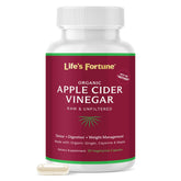 Life's Fortune ACV capsules bottle label highlights convenient digestion support.