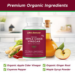 Life's Fortune apple cider vinegar with mother visible in bottle