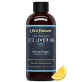 Life's Fortune cod liver oil lemon bottle showcases a pure omega-3 supplement for daily immune support
