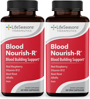 LifeSeasons Blood Nourish-R bottle front showing iron-rich formula for energy support.