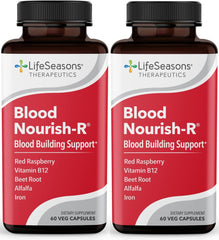 LifeSeasons Blood Nourish-R bottle front showing iron-rich formula for energy support.