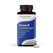 LifeSeasons Focus-R bottle closeup showing natural ingredients for focused study
