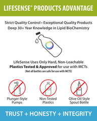 LifeSense C8 MCT Oil label highlighting coconut-derived MCT content and purity.