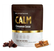 LIFESTACKS Calm Evening Tonic powder close-up highlights cinnamon‑cocoa aroma for a relaxing night ritual.