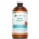 LifeTime liquid calcium magnesium strawberry bottle on kitchen counter supports daily bone and muscle health