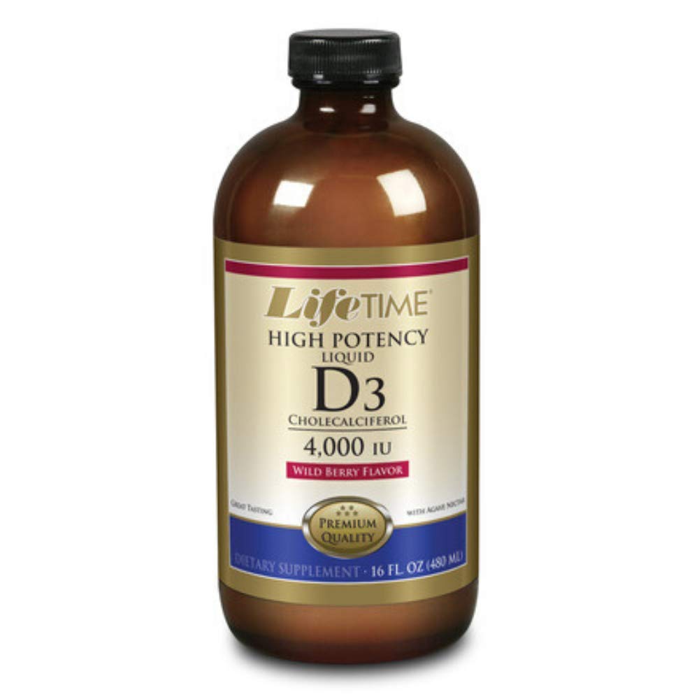 LIFETIME Vitamin D-3 bottle with mixed berry liquid for daily wellness