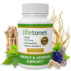 Life Tones Energy Adrenal Support bottle dispense showing easy daily use