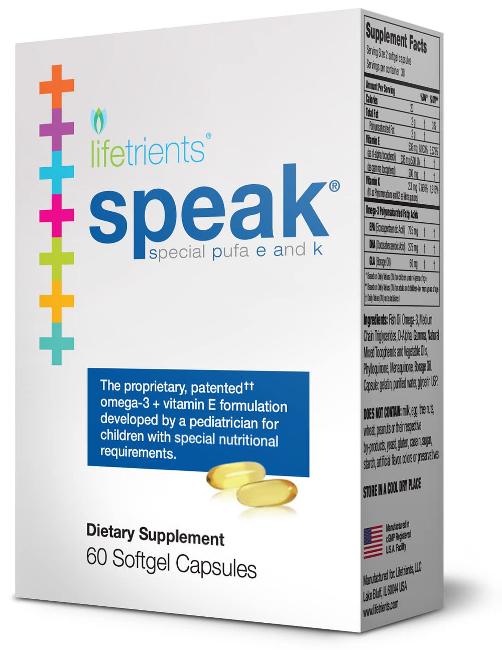 Lifetrients Speak softgels bottle showing kid-friendly nutritional support