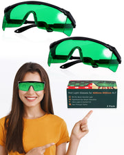 LIGHTMEUP red light glasses with full wrap provide eye protection during therapy sessions.
