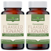 Lignans For Life bottle with dog capsules offering 35 mg SDG lignans per capsule.