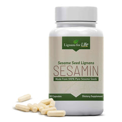 Lignans For Life sesame extract bottle displays potential liver health and hormonal balance support.