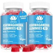 LILICARE Ashwagandha Gummies berry bottle for vegan, sugar-free daily wellness.