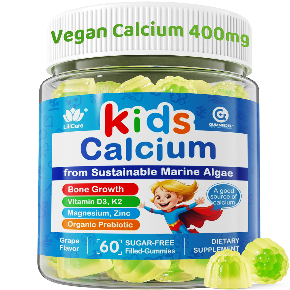 Lilicare Kids Calcium Gummies bottle for daily sugar-free bone support
