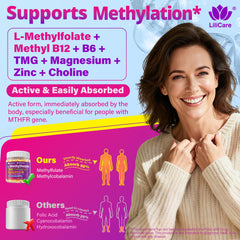 Close-up of LILICARE label detailing methylfolate and B vitamins
