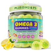 LILICARE Omega-3 for Kids lemon gummies support focus with algae EPA/DHA