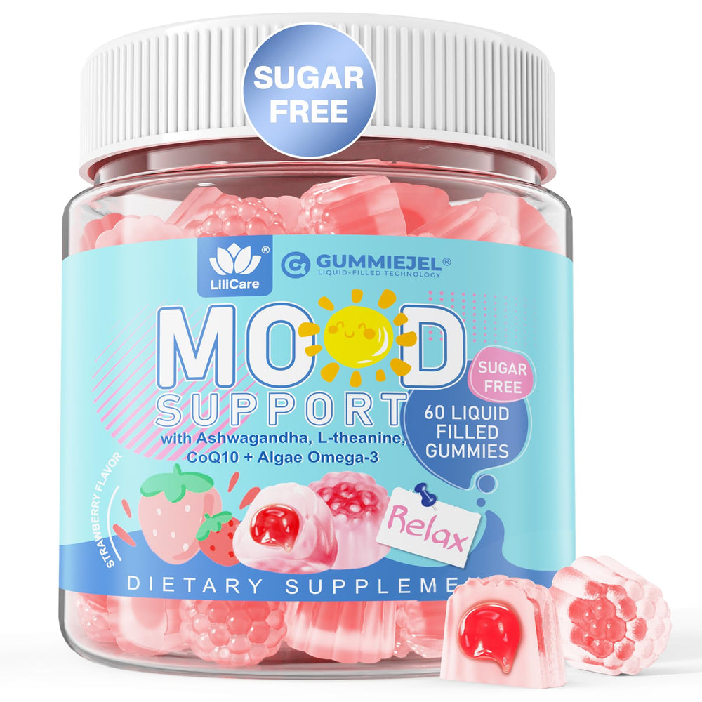 LILICARE sugar-free Ashwagandha Calm Gummies jar offers vegan relaxation in strawberry flavor.