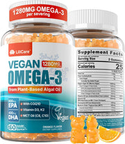 LILICARE vegan omega-3 gummies bottle front shows orange flavor for brain and eye health