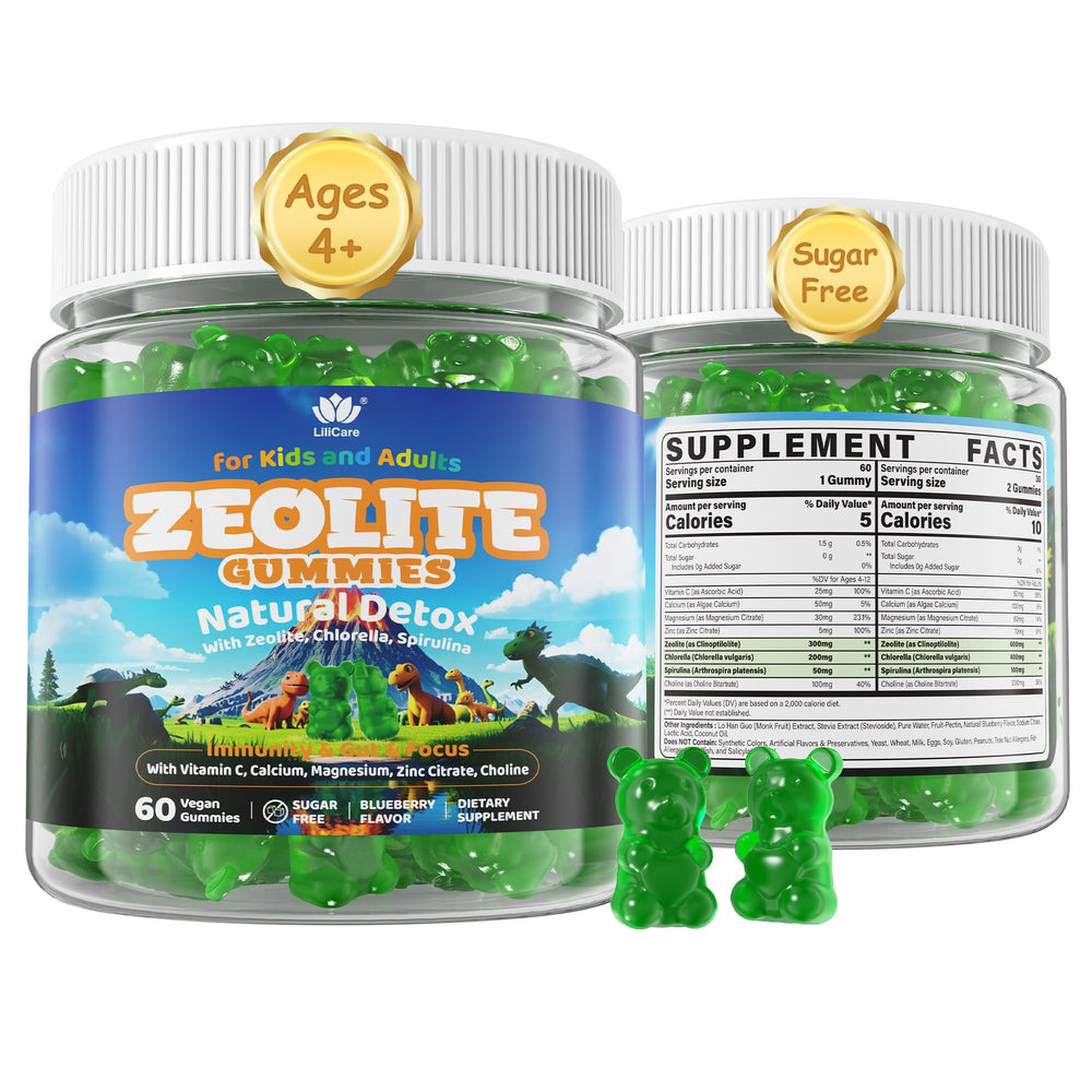 LILICARE Zeolite Gummies illustrate heavy metals detox concept in a kid-friendly berry chew