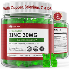 LILICARE Zinc Gummies bottle front with apple flavor for daily immune support.
