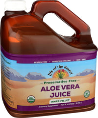 Lily of the Desert Aloe Vera Juice bottle cap open, easy daily dosing.