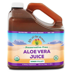 Lily of the Desert Aloe Vera Juice bottle front view for daily wellness.