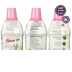 Lily of the Desert label close-up highlights Aloesorb and herbal blend.